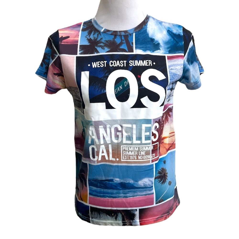 Primark 11-12yrs 152cm Photo Collage California LA Ocean Drive Graphic Tee Y2K